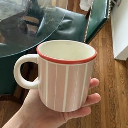 Hearth & Hand with Magnolia Striped Stoneware Mug with Coral Rim