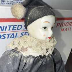 Vintage Retro Porcelain Pierrot Clown Doll Hand Painted Thailand Tear Drop