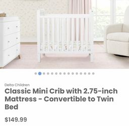 New MINI crib with mattress / White Mini Convertible Crib