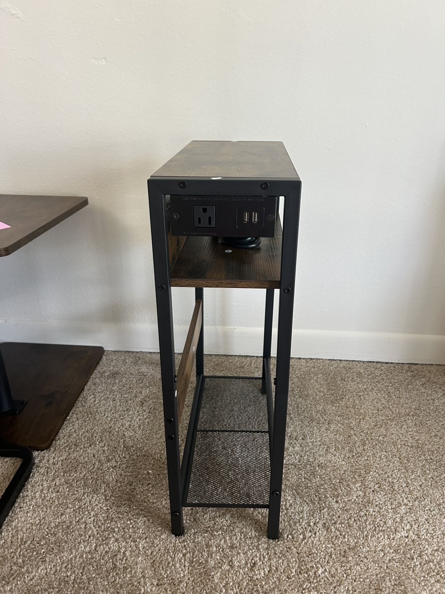 Narrow Side Table with Charging Station, Small End Table
