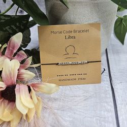 Libra Morse Code Horoscope Zodiac Letter Card Friendship adjustable Bracelet anklet September 23 to October 22 silver black approximately adjusts from