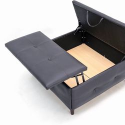 Large Square Storage Ottoman with Lift Top, Upholstered Tufted Ottoman, Oversized Ottomans with Storage Toy Box for Living Room (Leather) (black)brand