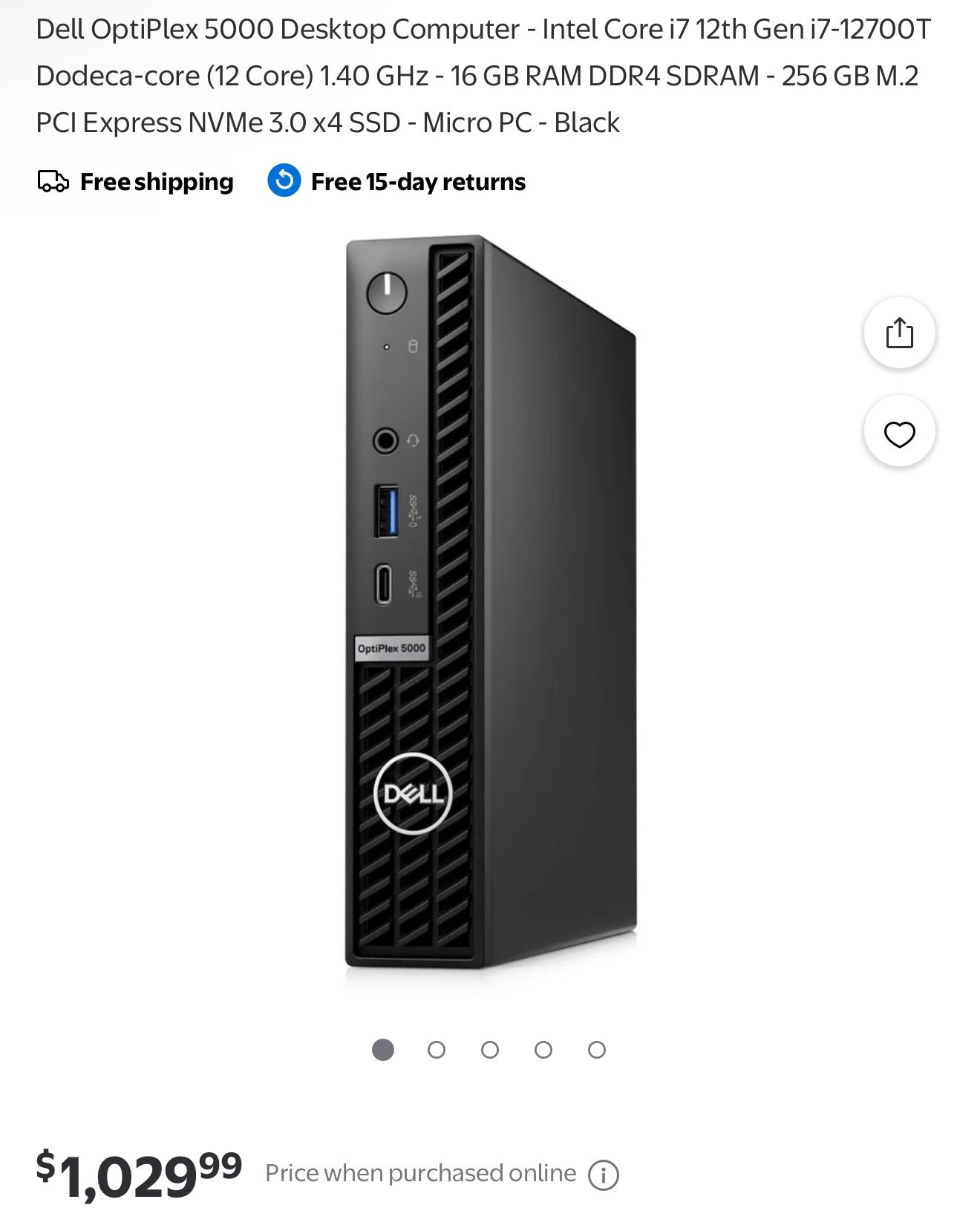 Dell OptiPlex 5000 Desktop Computer - Intel Core i7 12th Gen i7-12700T Dodeca-core (12 Core) 1.40 GHz - 16 GB RAM DDR4 SDRAM - 256 GB M.2 PCI Express