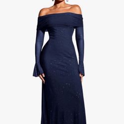 KUTUMAI Women Off Shoulder Bodycon Maxi Dress Long Sleeve Mesh Ruched Party Formal Wedding Guest Dresses