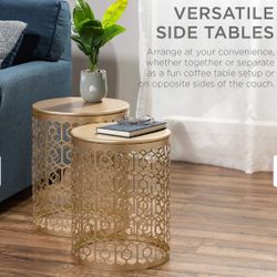 Metal Accent Table, Set of 2 Decorative Round End Tables Nightstands, Coffee Side Tables