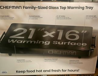 Chefman Family-Sized Glass Top Warming Tray 21x16 - New in Box
