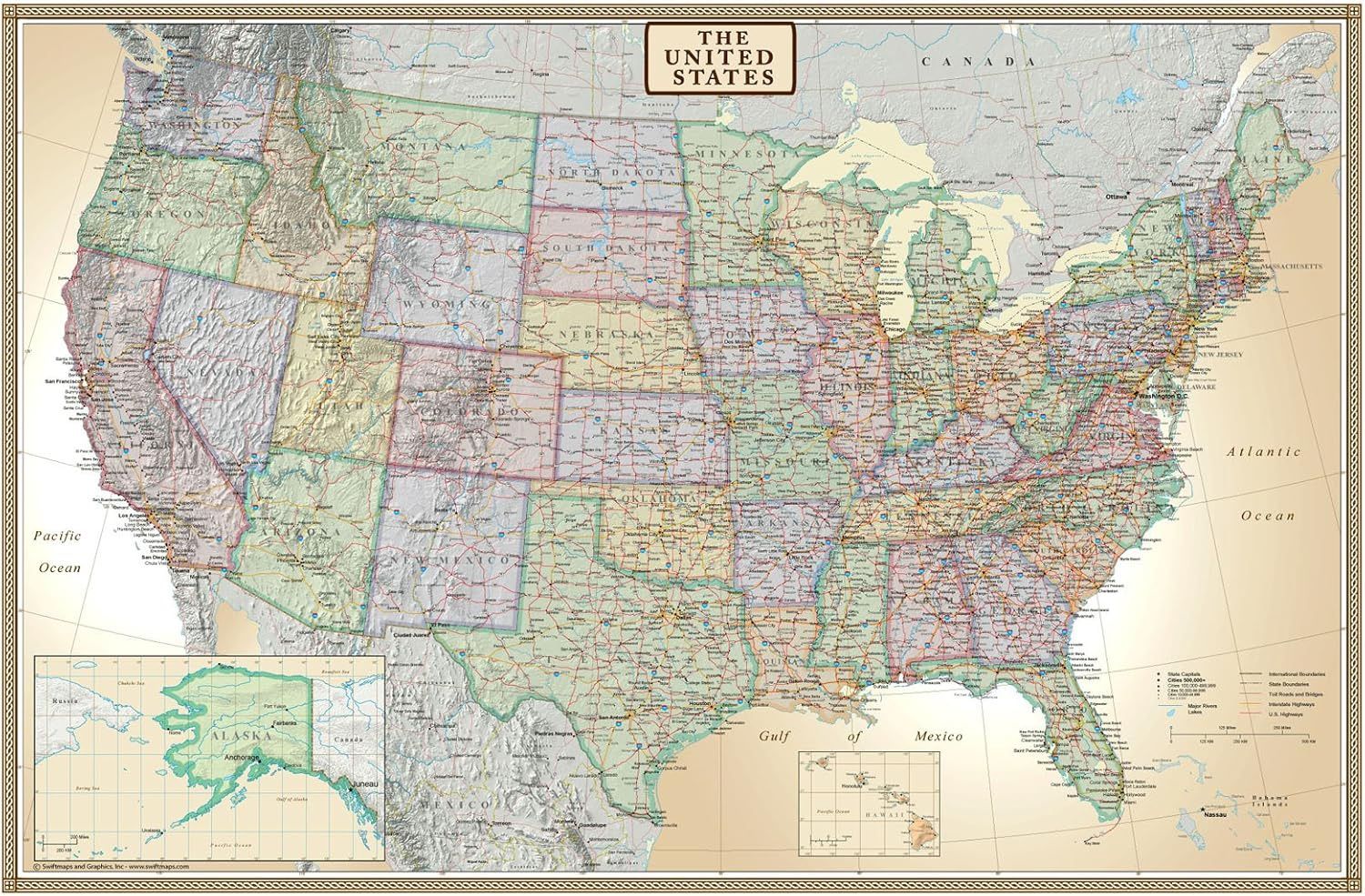 United States, USA US Executive Wall Map Poster Mural (24x36 PAPER