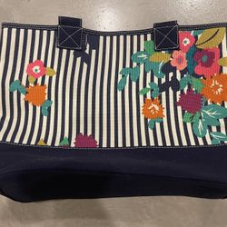 NWT Spartina 449 Linen Purse Bag Tote Stripes with Floral