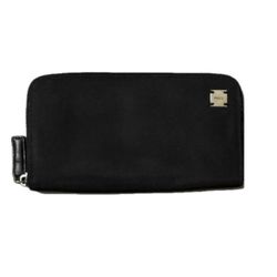 Fendi Canvas/leather zip around black, long wallet with silver Fendi emblem