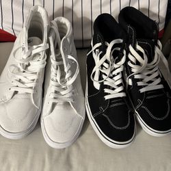 2 Pairs Of Vans Hi Black & White Shoes Women 8.5