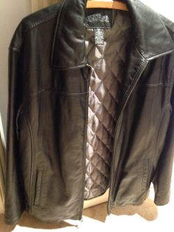 Men's Black Leather Jacket, Size Medium by George
