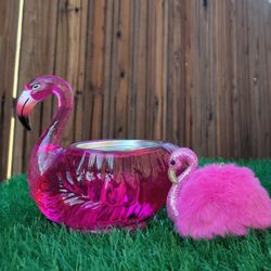 Bath & Body Works Pink Flamingo Light Up Candle Holder / Hand Gel Holder Keychain Set Home Decor New