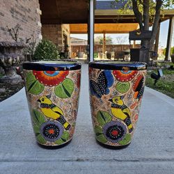 Talavera Butterfly And Bird Clay Pots, Planters,Plants, Pottery $55 cada uno.