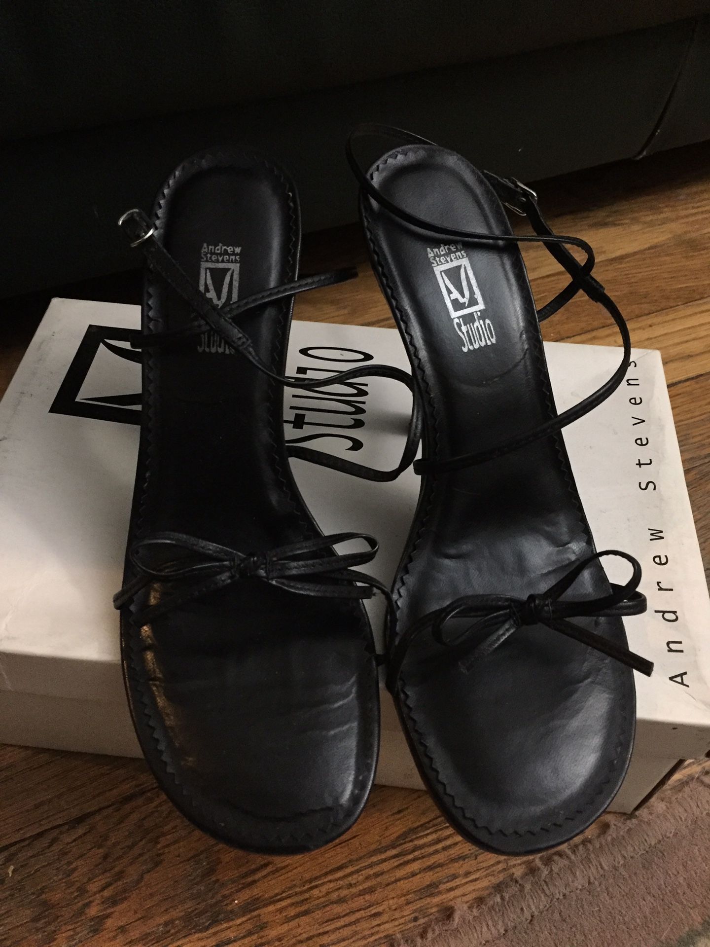 Andrew Stevens Black Leather Strappy Heels