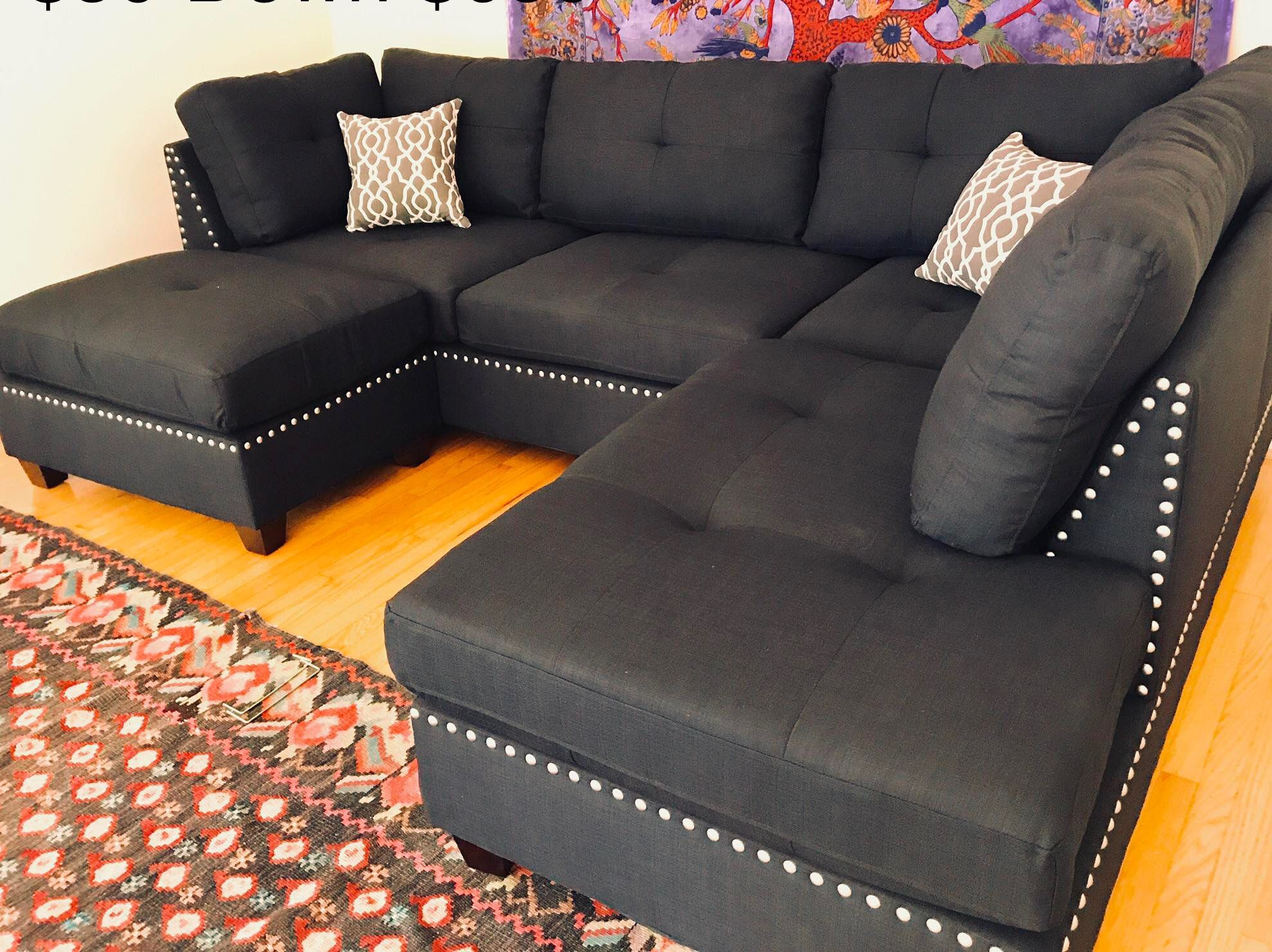 New Black Nailhead Sectional Couch! Free Delivery 🚚! Financing Available!
