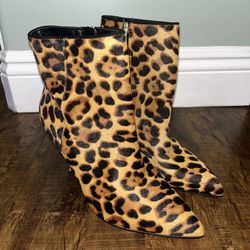 Vince Camuto Nandi 2 Calf Hair Leopard Zip Pointed For Bootie Size 7