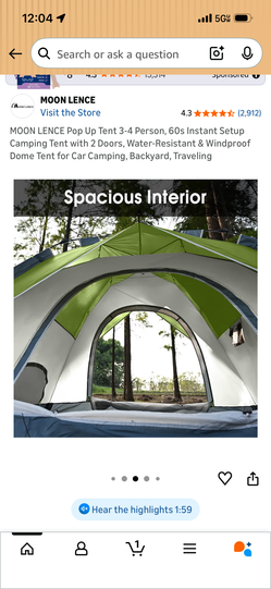 Camping tent 3-4 people new in box moon  lence green and white color