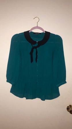 Forever 21 Teal Sheer Blouse with Black Collar
