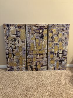 3 Pc Canvas Wall Art Gold/Purple 