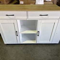 52.8" Foldable Kitchen Island Cart (White with Wood Top) – Brand New Assembled, Minor Cosmetic Flaws  Brand new fully assembled kitchen island cart fo