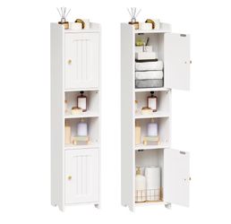 Slim Bathroom Storage Cabinet Corner Narrow Cabinet with 2 Doors and Adjustable Shelf