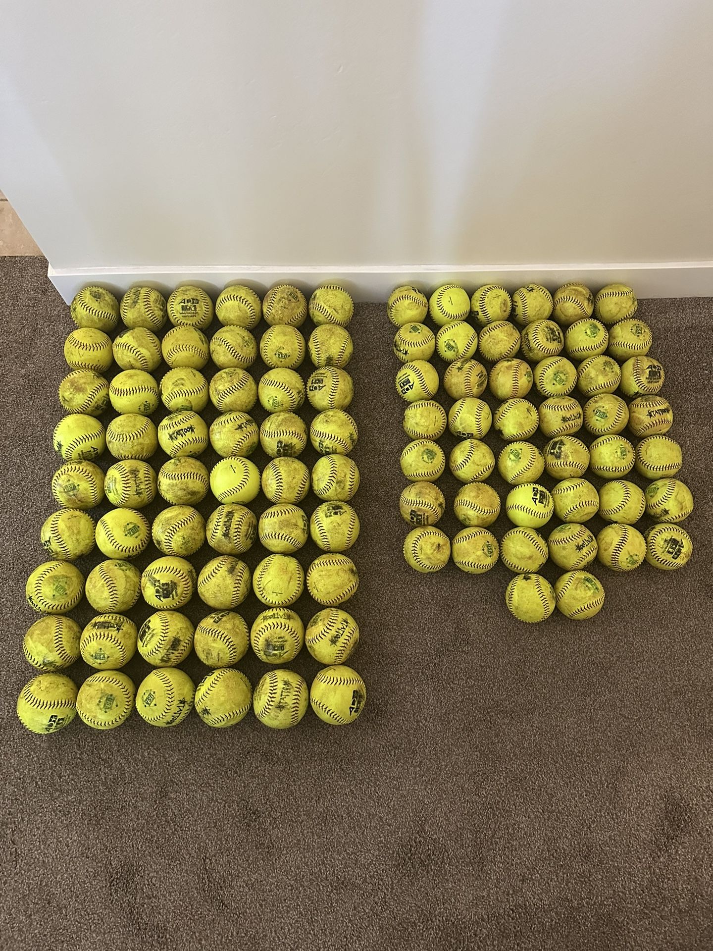 Tattoo 12” & 11” Softballs Lot – 98 Balls Total – Game/Practice Ready!