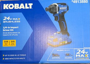 Brand New Kobalt 24V Max Brushless 1/4-in Impact Driver Kit (#(contact info removed))