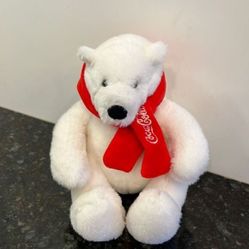 COCA COLA COKE Collec 7" Sitting WHITE POLAR BEAR PLUSH DOLL  Clean 