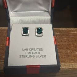 Lab Created Sterling Silver Emerald Earrings 