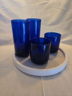 Vintage Libbey Metropolitan Cobalt Blue Glasses Set of 6 - MCM Round Bottom