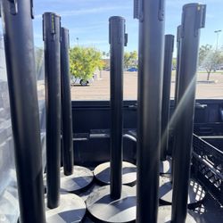 9 Black Crowd Control Stanchions / Queue Line Barriers – 6ft Belts
