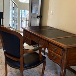 French Provincial Style Wood Desk + Chair