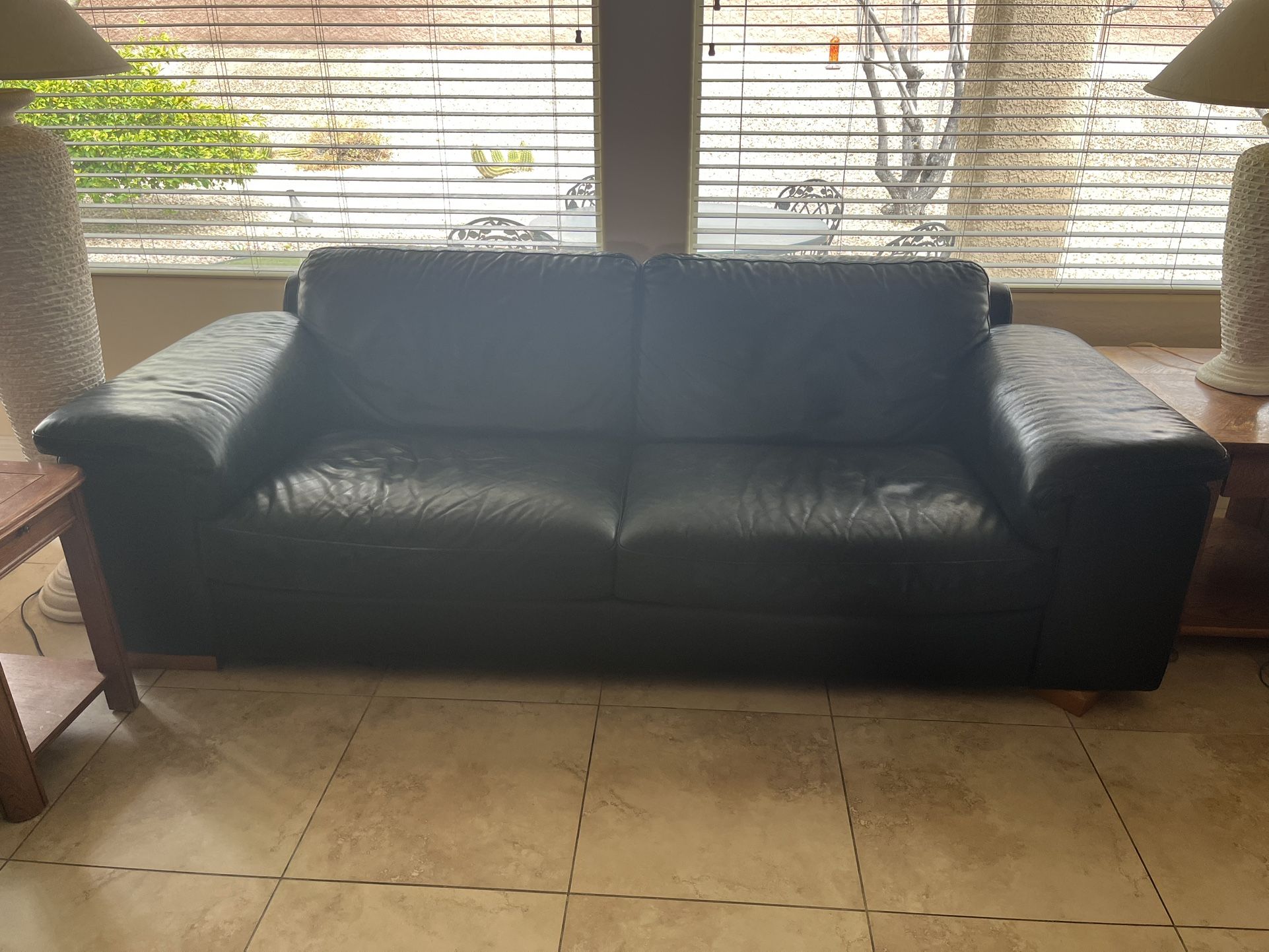 Genuine Black Leather Couch