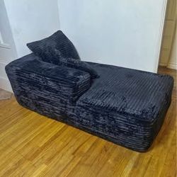New Modern Sofa Upholstered Plush Corduroy Padded Left Chaise , Black