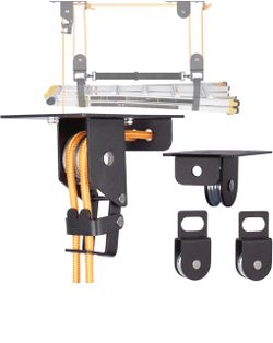 Ladder Hoist for Garage Ceiling with Metal Pulley System Holds 150 lbs, 5.5" Low-profile Self Locking Storage Lift, Parallel or Perpendicular Mounted