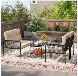 New 4-Piece Wicker Patio Furniture Set with Loveseat, Chairs & Table