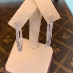 10 K W GOLD DIAMOND INSIDE OUT HOOP EARRINGS 2.25 Cts 