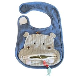 Mud Pie Baby Safari Zipper Bib Hippo Hippopotamus Fish One Size