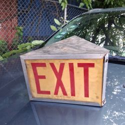 Vintage Alkco Industrial Metal EXIT Sign - Triangular Wall