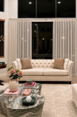 Set of 2 Matching Cream Tufted Sofas – Good Condition