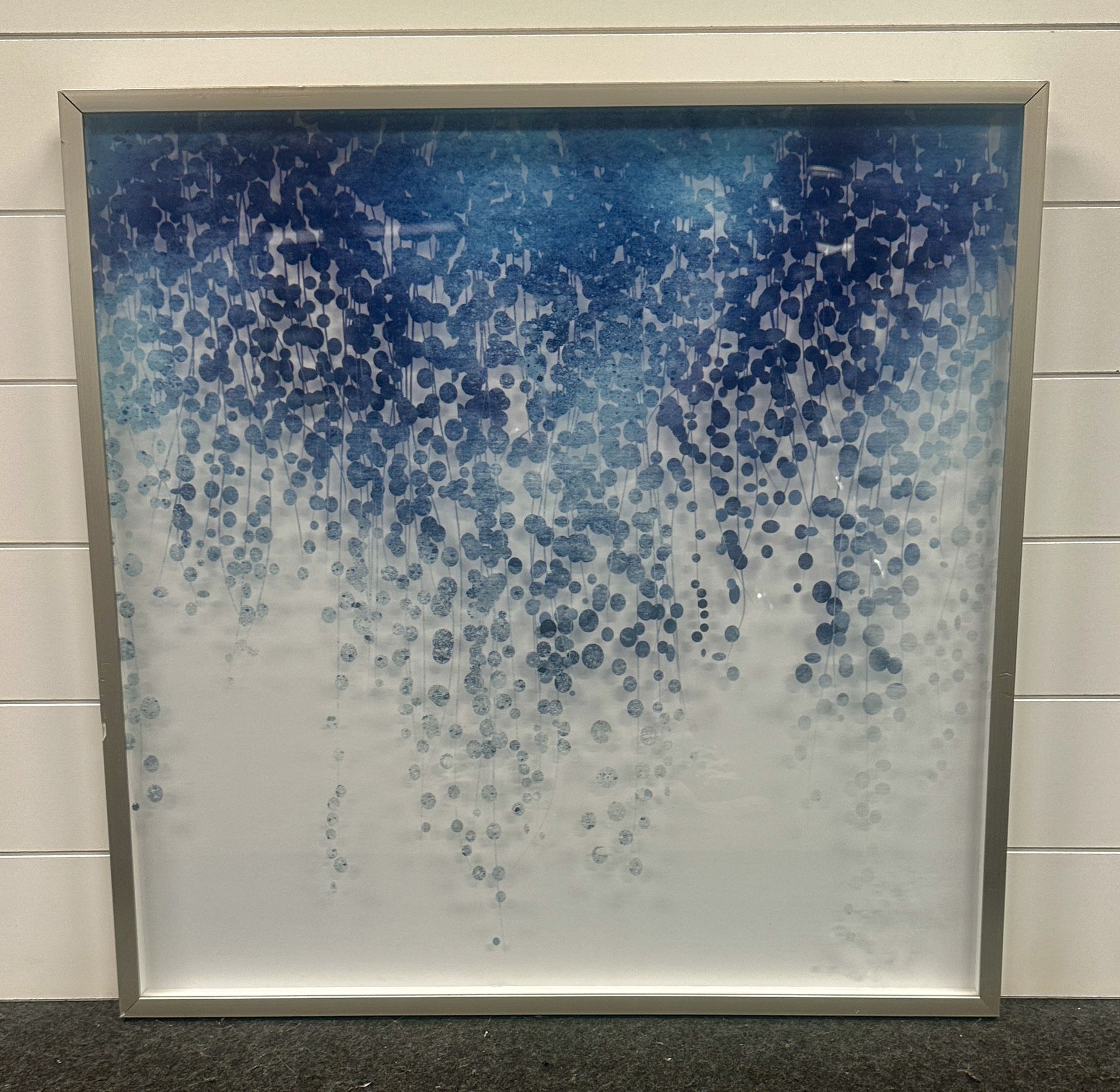 Large Framed Blue Dot Cascade Abstract Wall Art - Modern & Serene (~48x48)