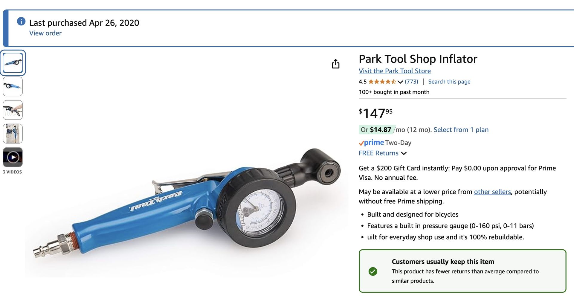 Like New - Park Tool INF-2 Bike Shop Tire Inflator