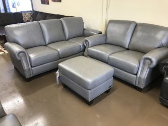 4 Pc grey 100% leather sofa set