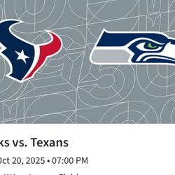 2 Tickets MNF 10/20 Seahawks, 100 Level Sect 123 Texans 