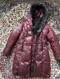 Ookpik Burgundy Puffer Coat with Fur Hood