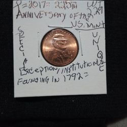 🇺🇸 "A. Lincoln Penny.""Extremely Special."(2017="P")  XF. + V F.Wt:2.29( 225th Anniversary.)