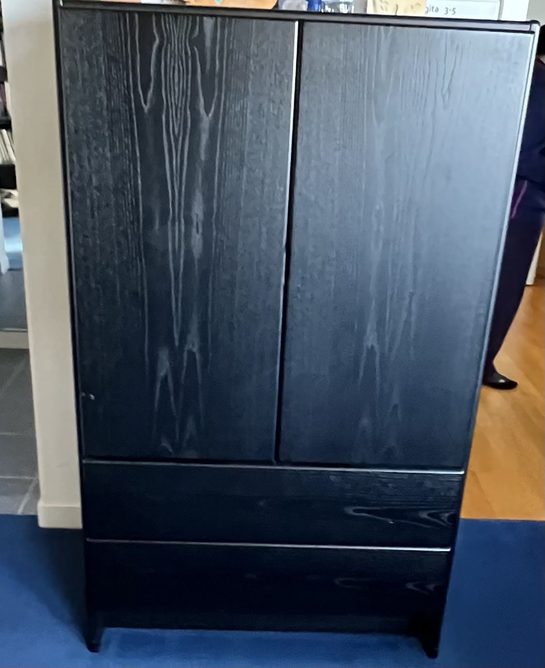 Black Wood Armoire With 2 Drawers With 3 Shelves 