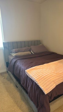 Queen Upholstered Bed Frame with Velvet Headboard
