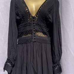 NWT Free People I Think I Love You Black Crochet Mini Dress Small 0
