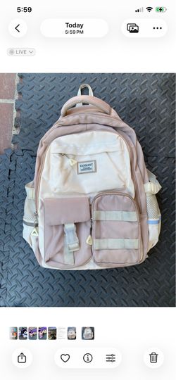 Beige & Cream Laptop Backpack | Multi Pocket School Backpack
